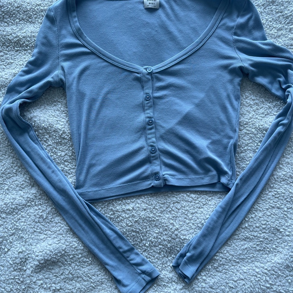 Sunday Best Women's Blue Button-Up Long Sleeve Top